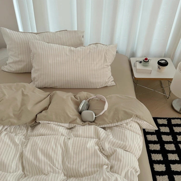 Striped Coffee AIRCotton™ 4-in-1 Quilt Cover Set