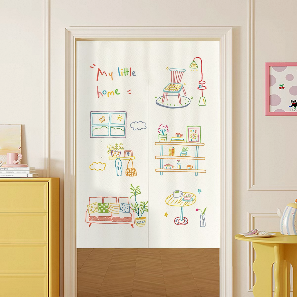 My Little Home Doorway Curtain with Hanging Rod