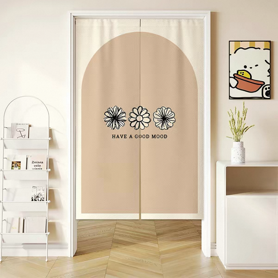 Floral Doorway Curtain with Hanging Rod