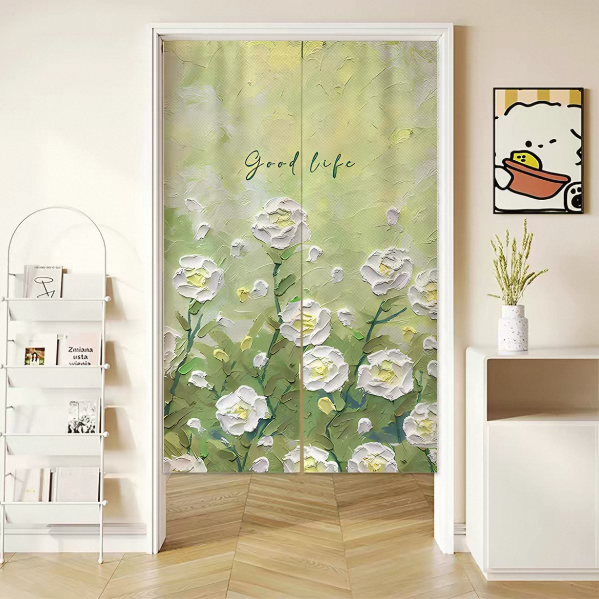 Oil Painting Doorway Curtain with Hanging Rod