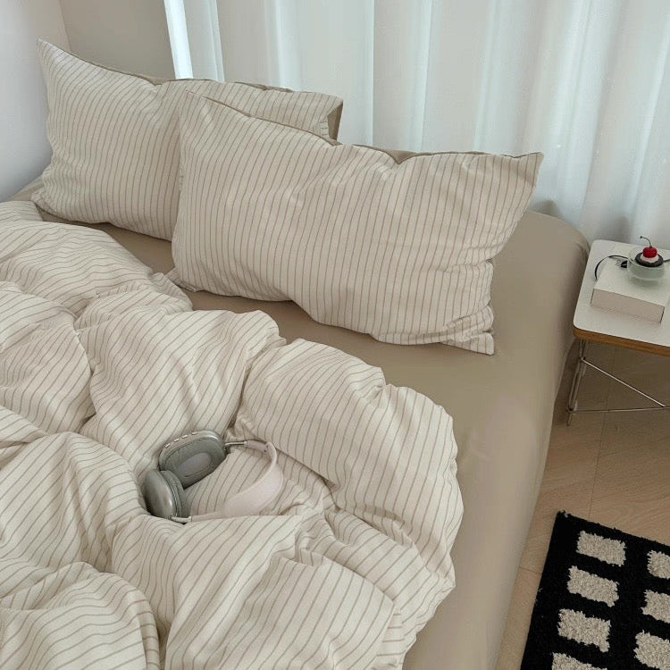 Striped Coffee AIRCotton™ 4-in-1 Quilt Cover Set