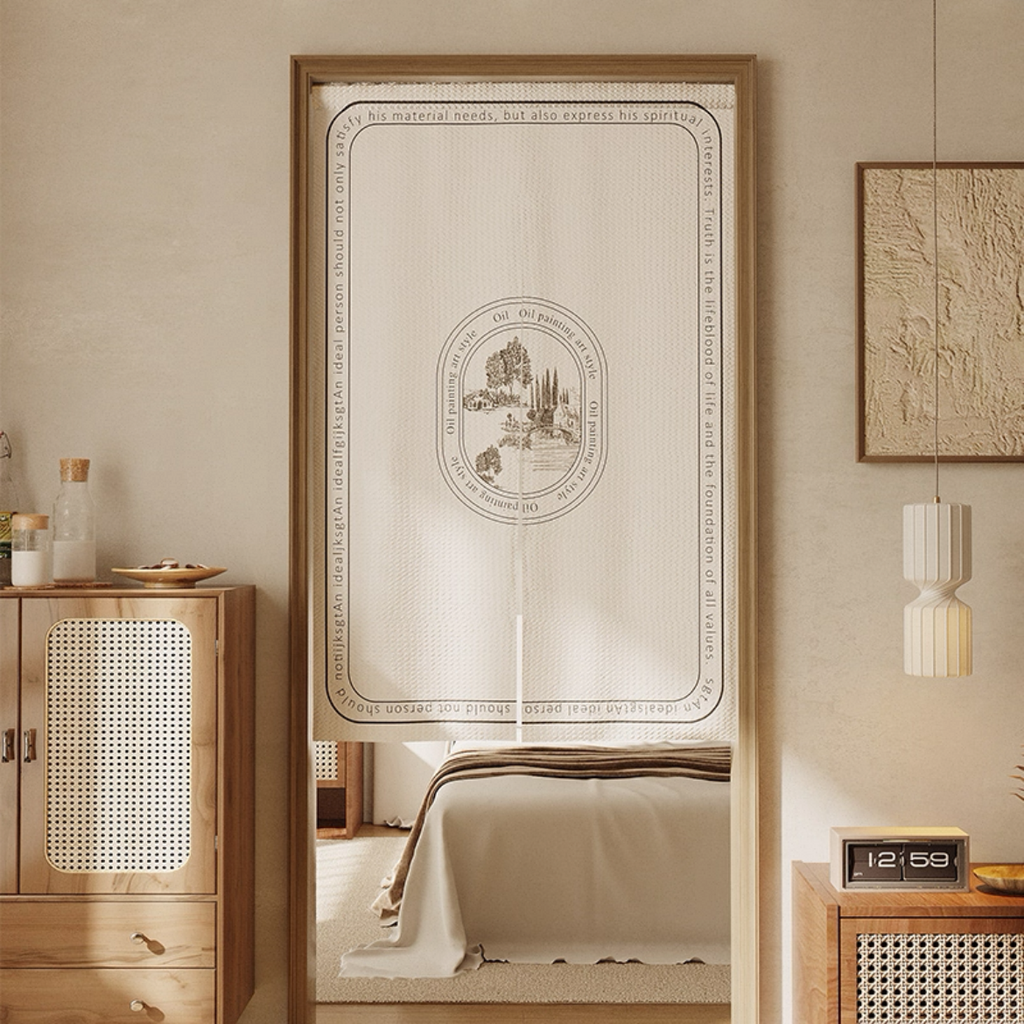 Pastoral Diptique Doorway Curtain with Hanging Rod