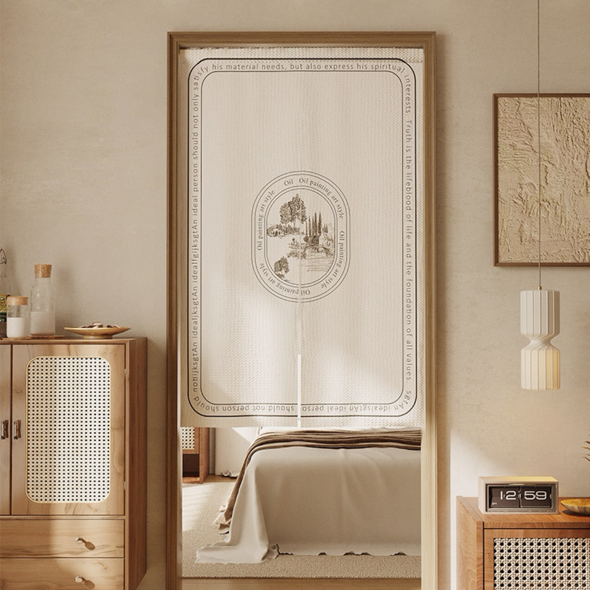 Pastoral Diptique Doorway Curtain with Hanging Rod