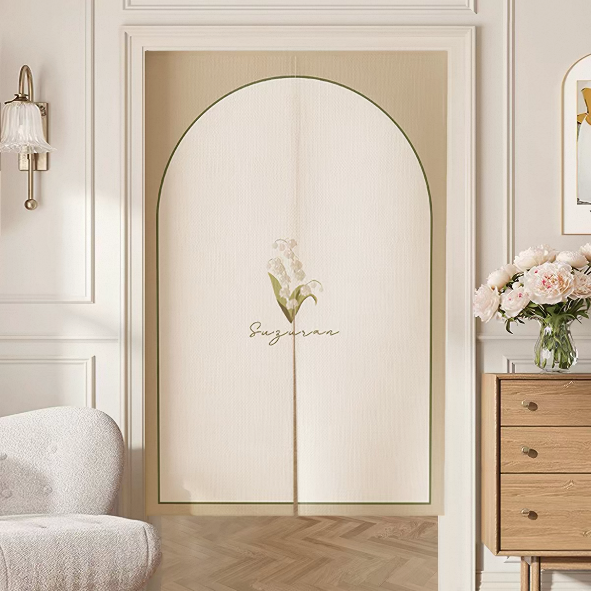 Milk Coffee Lily Doorway Curtain with Hanging Rod
