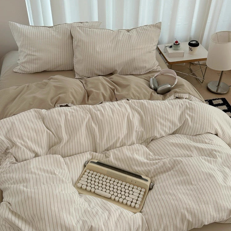 Striped Coffee AIRCotton™ 4-in-1 Quilt Cover Set