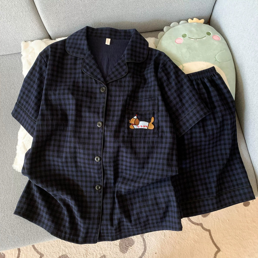 Puppy-Love Gingham Pajama Set