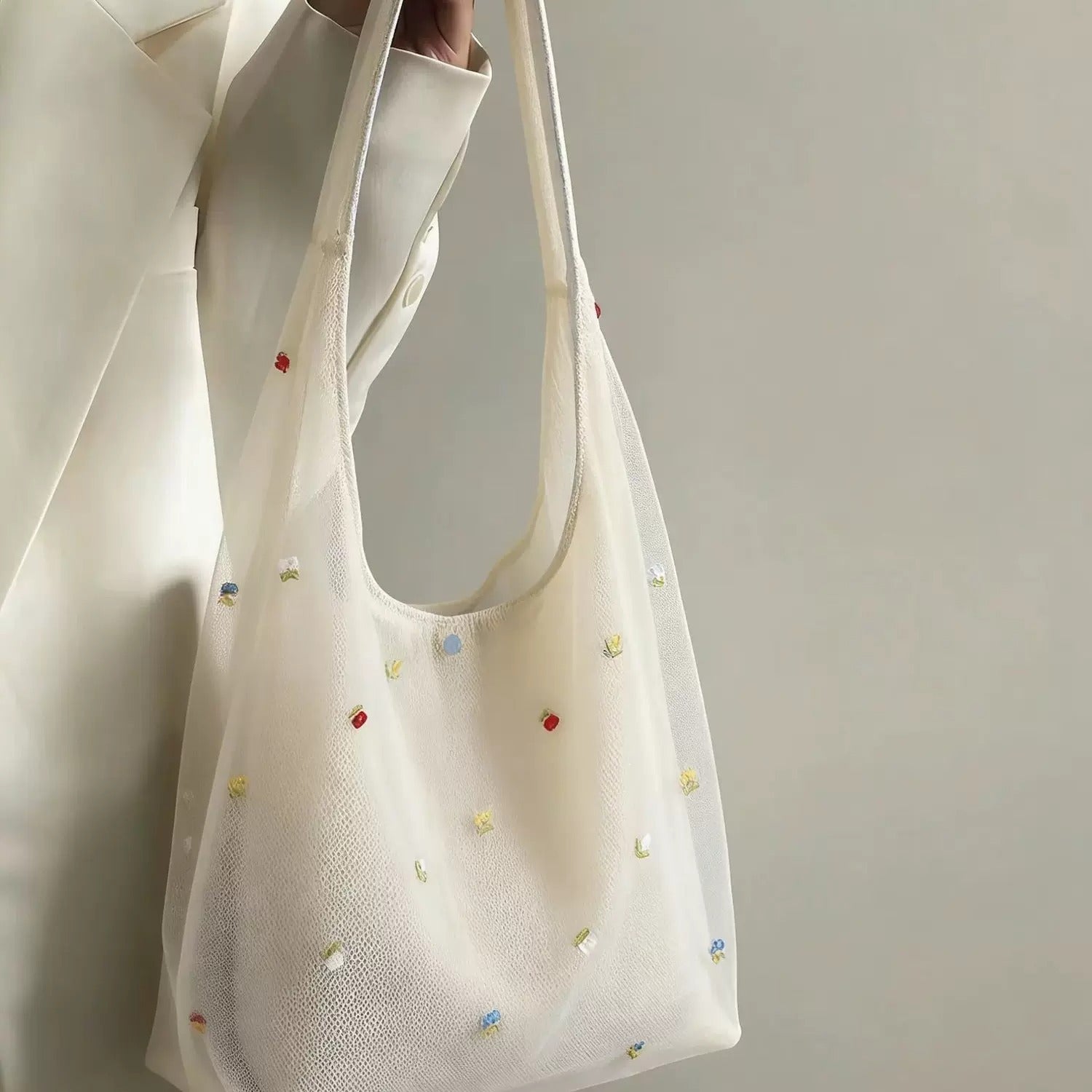 Ethereal Floral Mesh Tote Bag