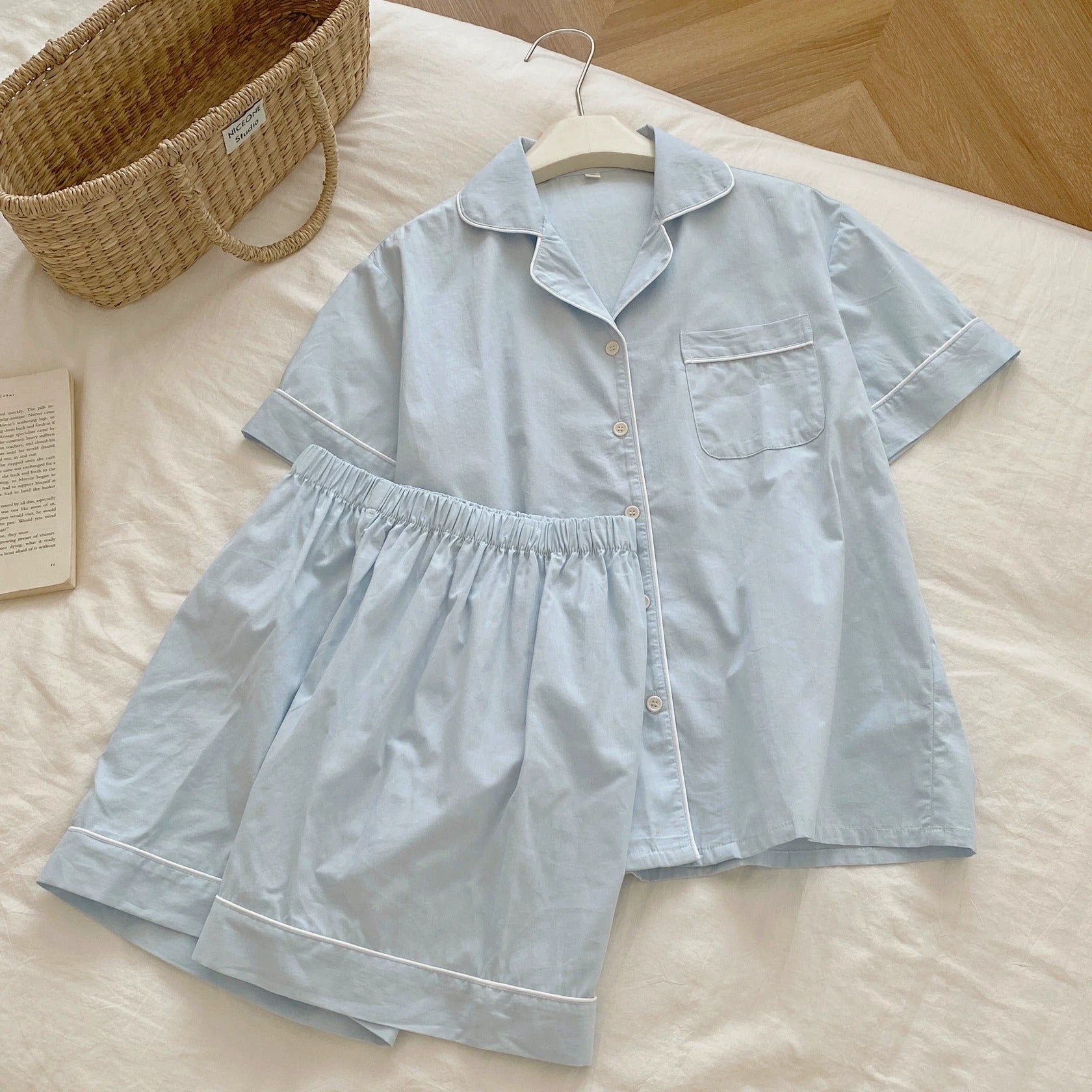 Peppermint Short-Sleeve Pajama Set with Contrast Piping
