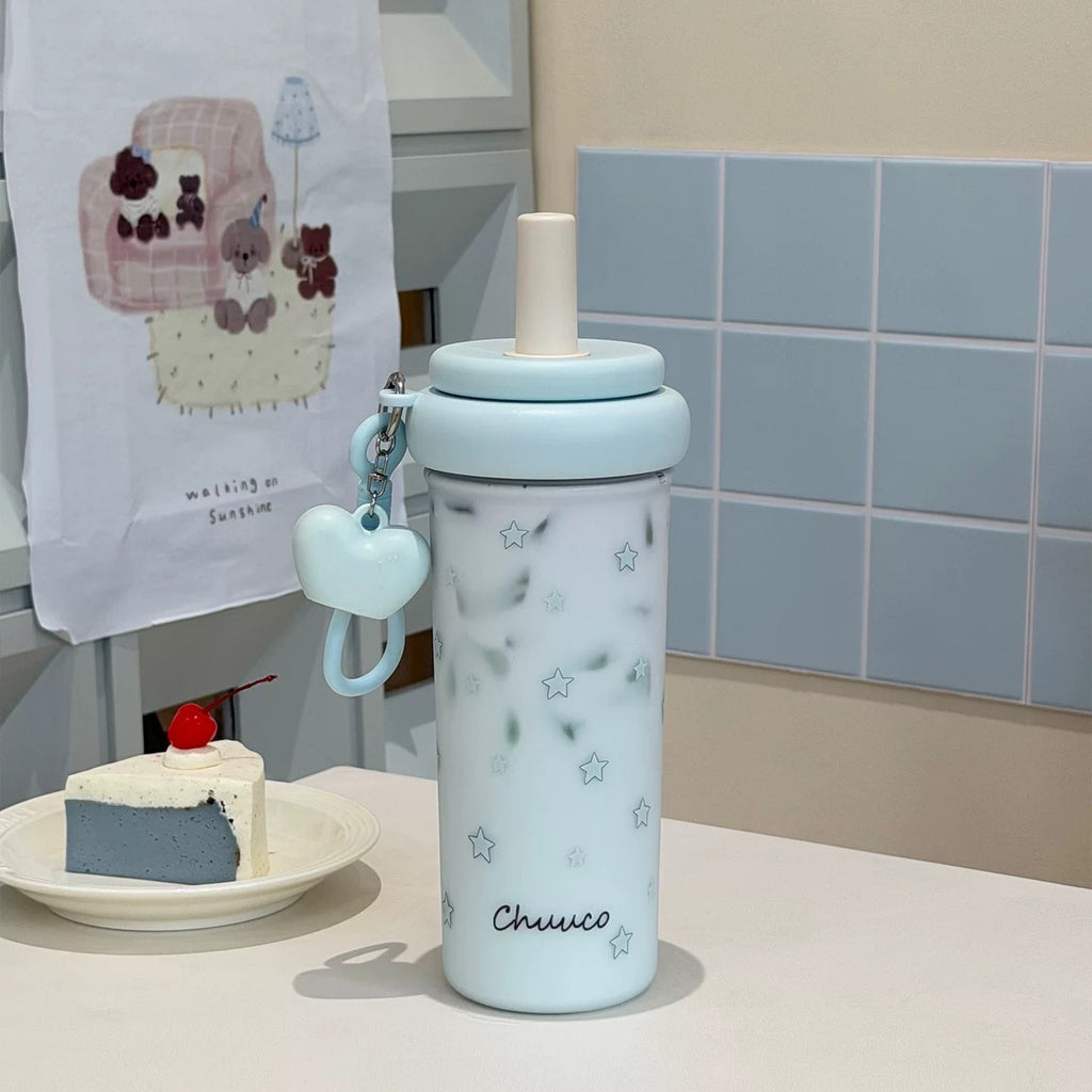 Chestnut Straw Water Bottle with Infuser & Lanyard