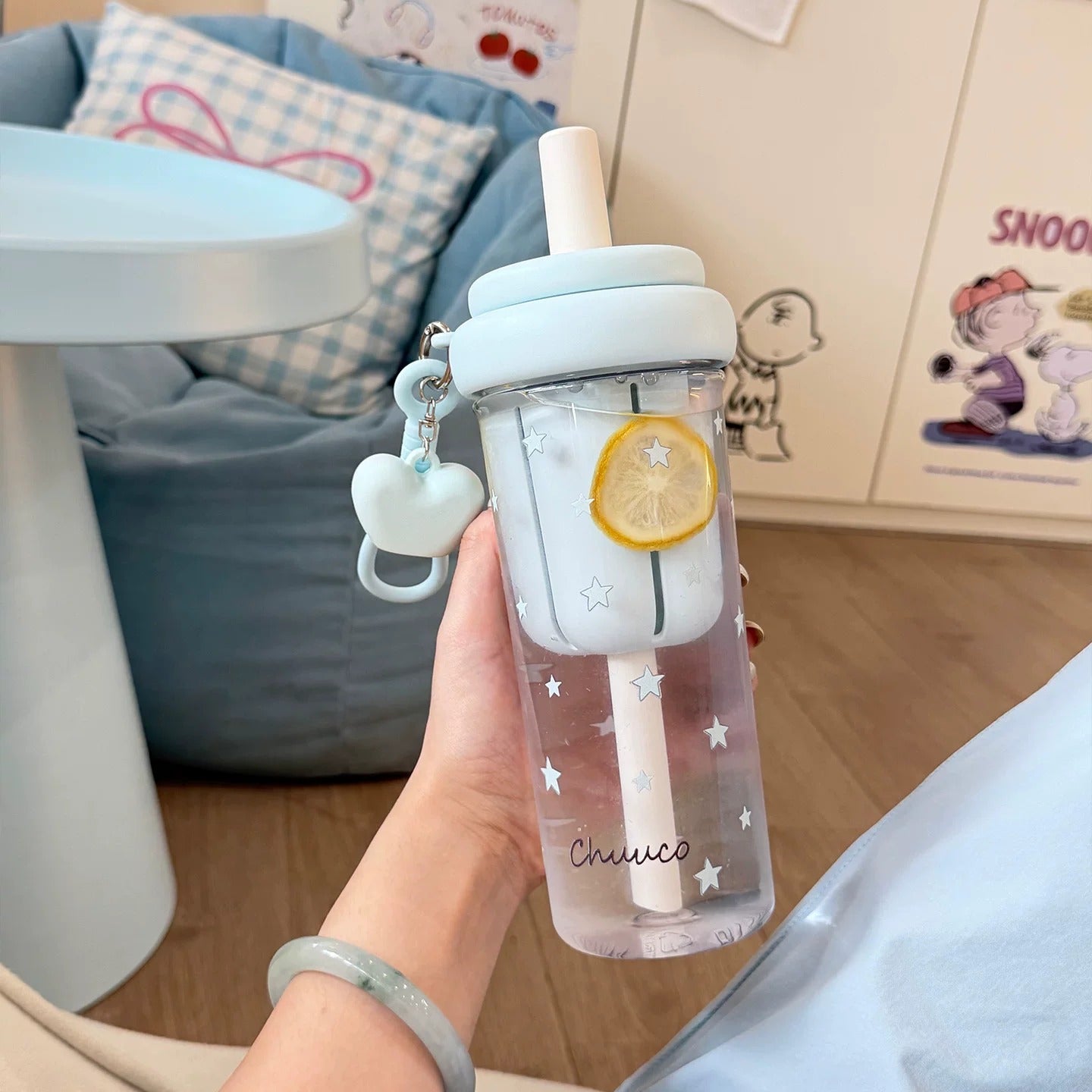 Chestnut Straw Water Bottle with Infuser & Lanyard