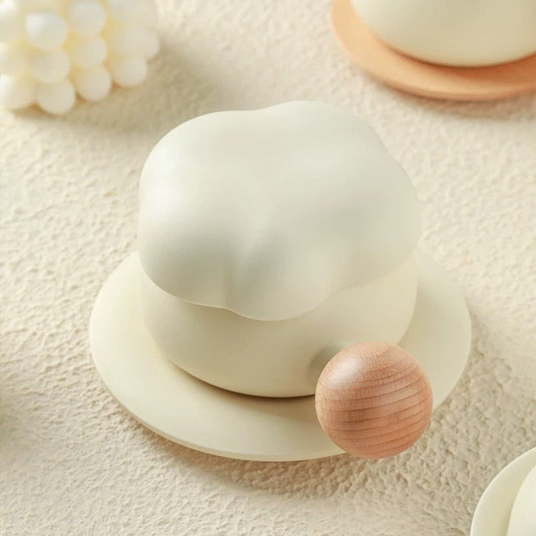 Cream Cloud Ceramic Mug + Beech Coaster