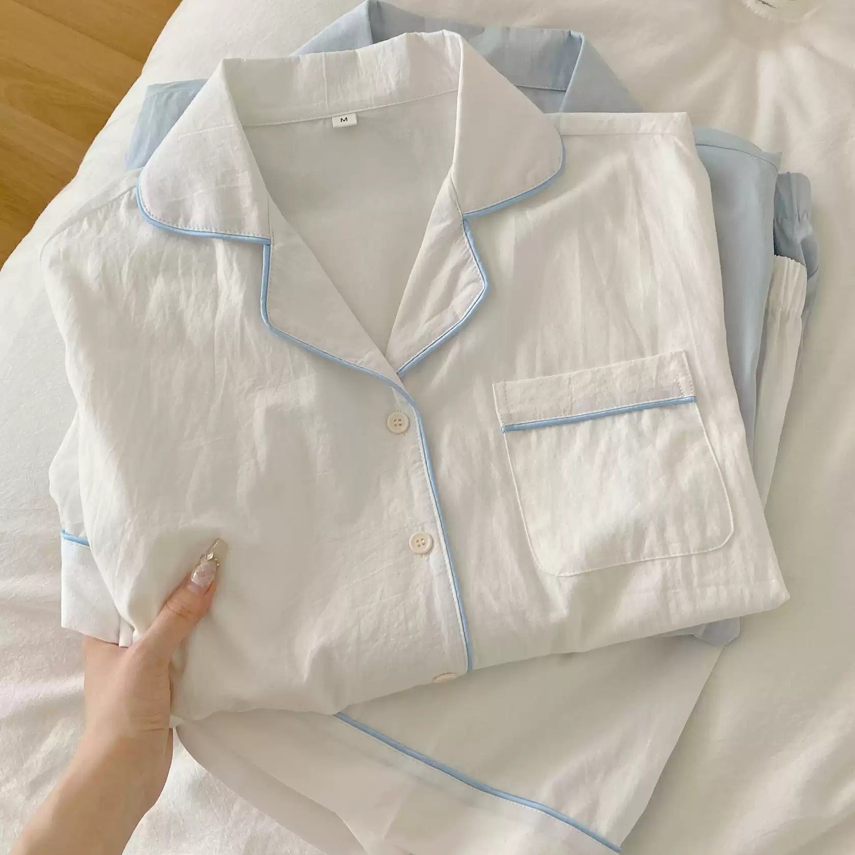 Peppermint Short-Sleeve Pajama Set with Contrast Piping