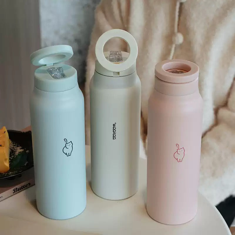 Magnetic Phone Holder Ring Thermal Flask with Straw