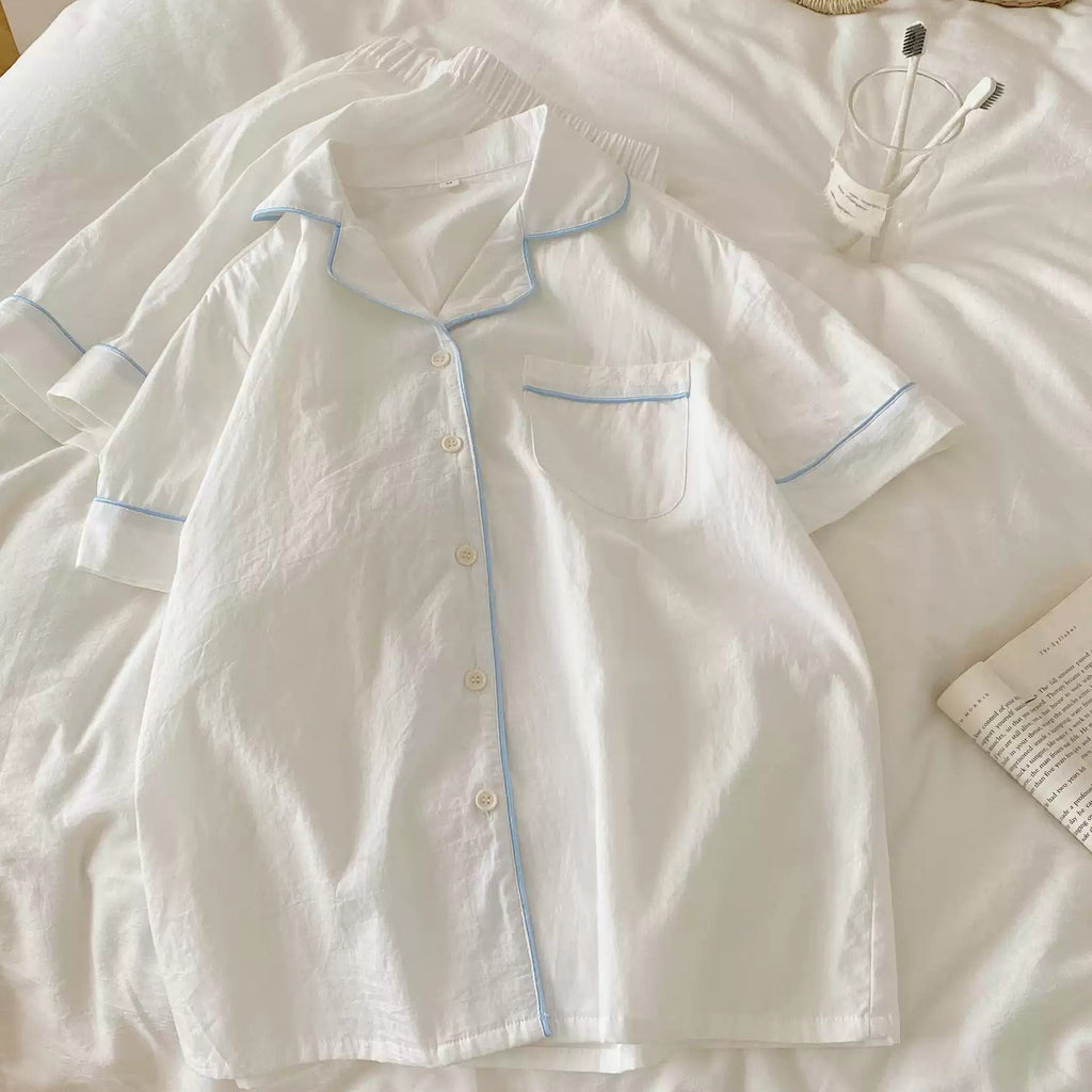 Peppermint Short-Sleeve Pajama Set with Contrast Piping