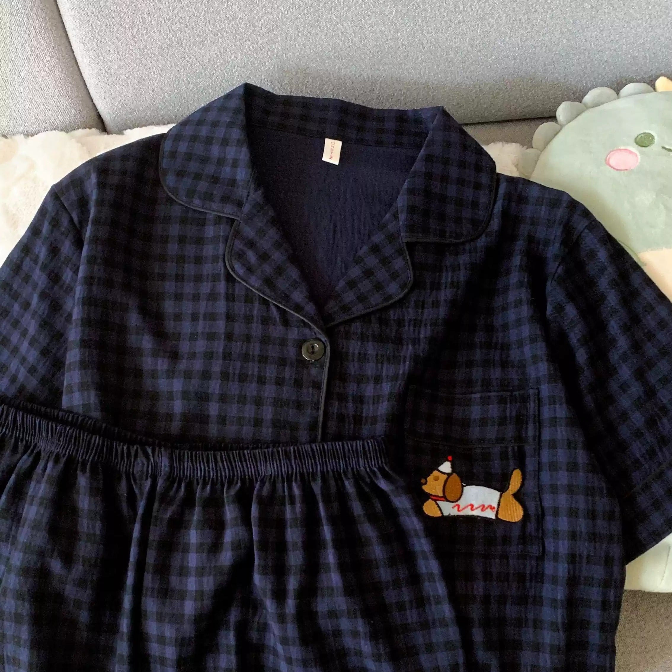 Puppy-Love Gingham Pajama Set