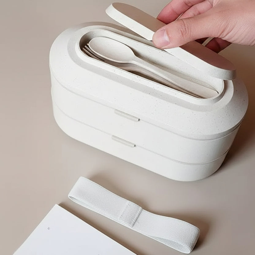 Double-Layer Microwave-Safe Bento Box with Cutlery