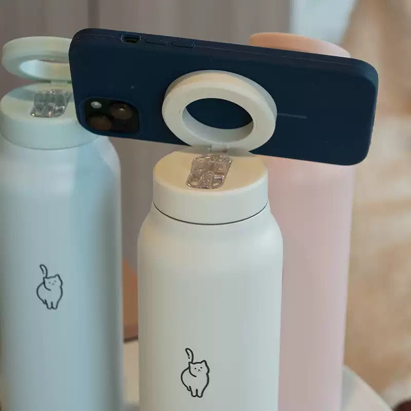 Magnetic Phone Holder Ring Thermal Flask with Straw