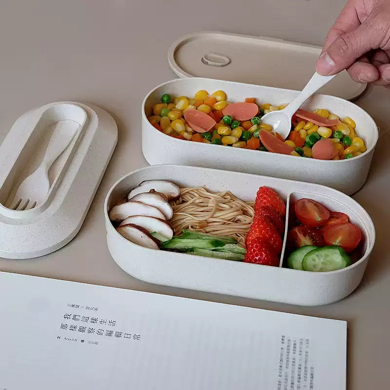 Double-Layer Microwave-Safe Bento Box with Cutlery