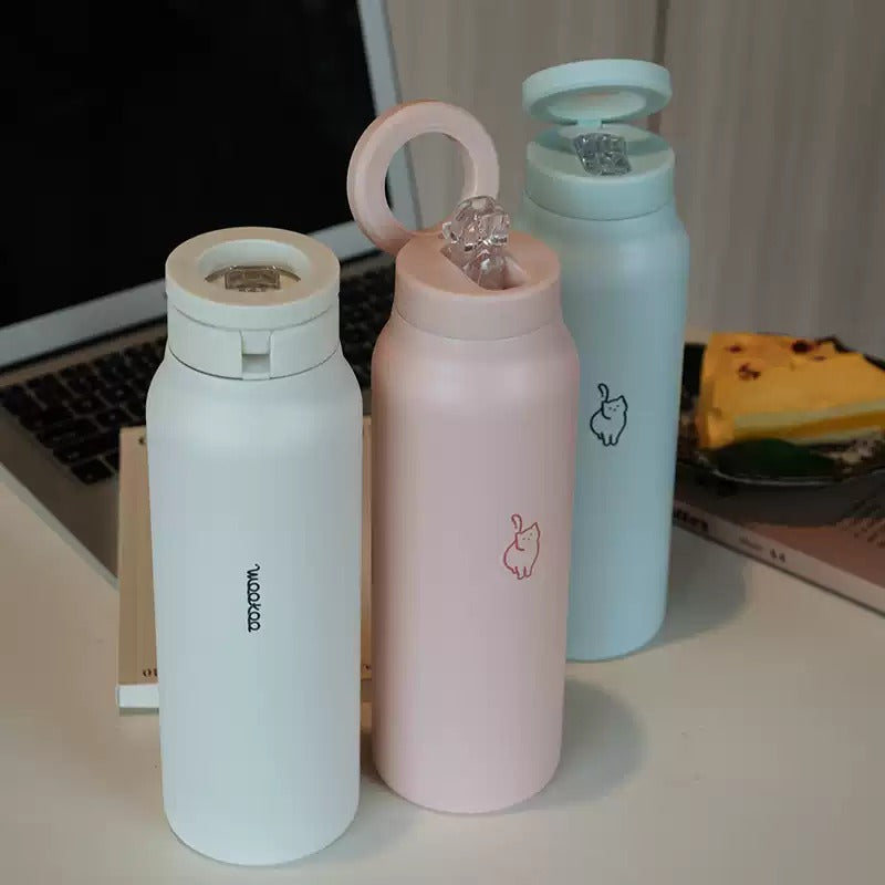 Magnetic Phone Holder Ring Thermal Flask with Straw