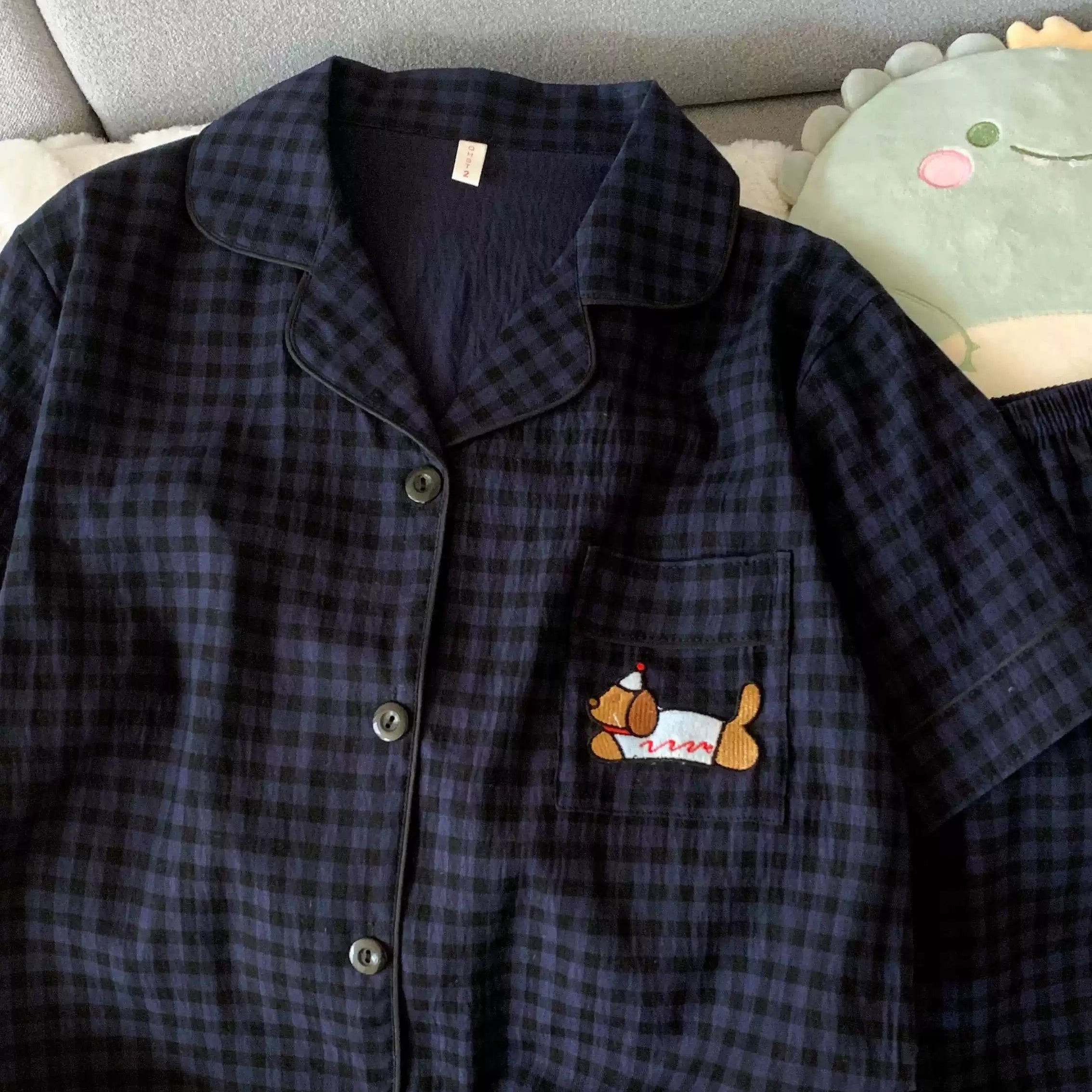 Puppy-Love Gingham Pajama Set