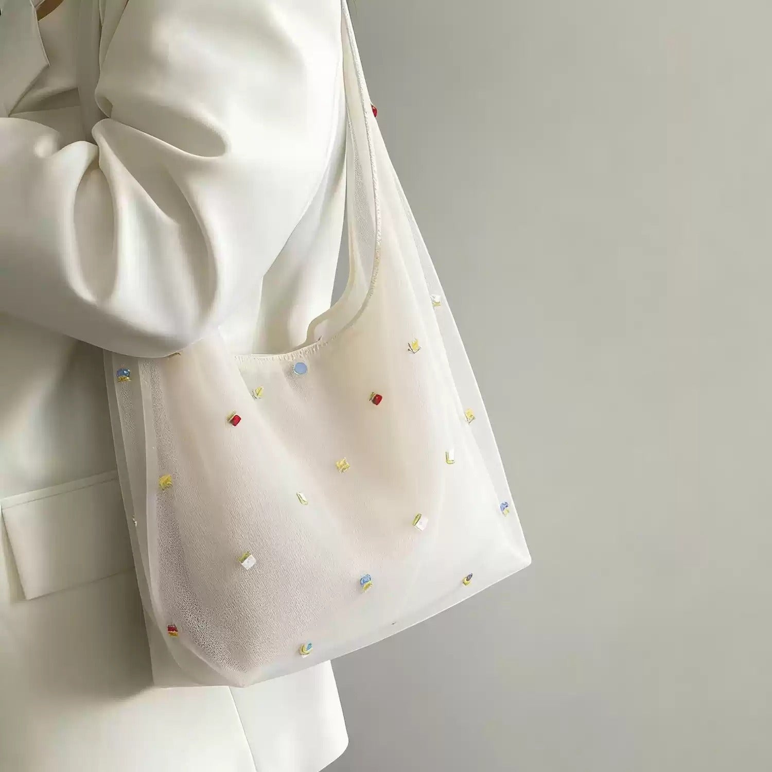 Ethereal Floral Mesh Tote Bag