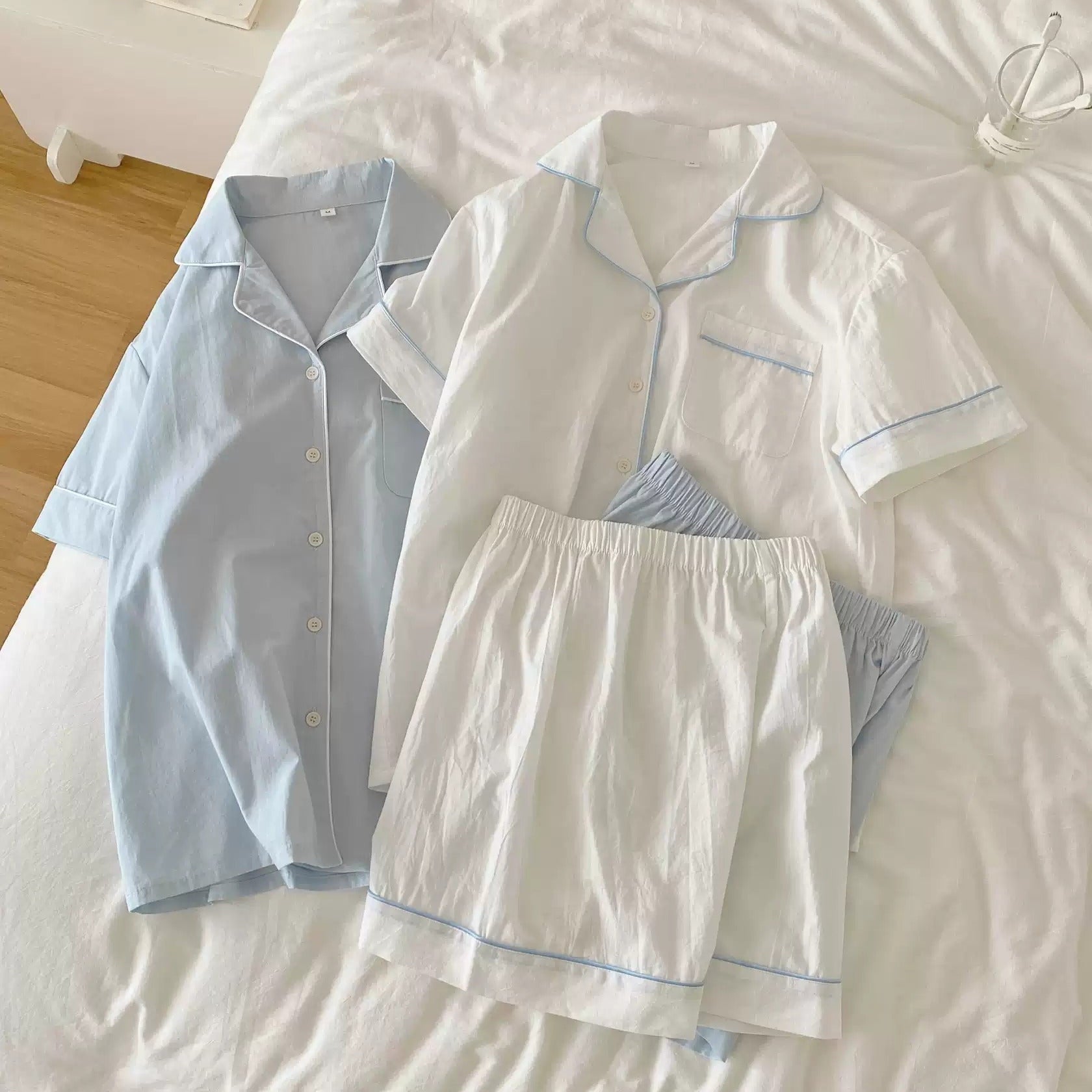 Peppermint Short-Sleeve Pajama Set with Contrast Piping