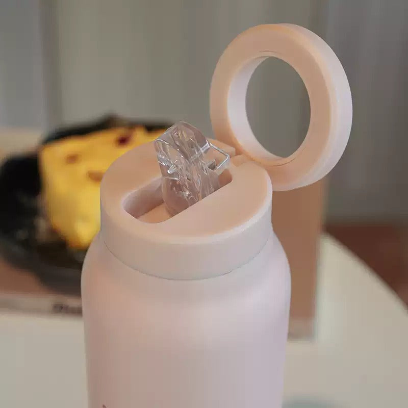 Magnetic Phone Holder Ring Thermal Flask with Straw